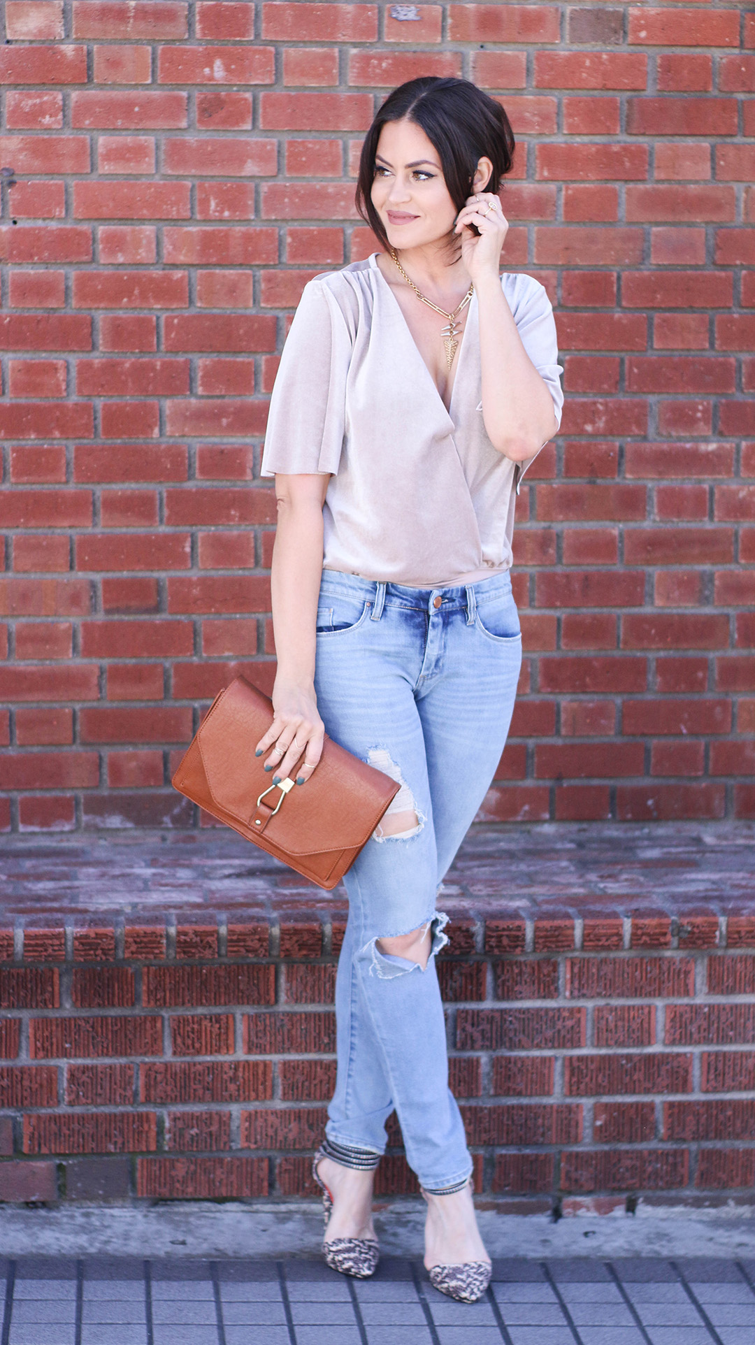 velvet bodysuit denim outfit