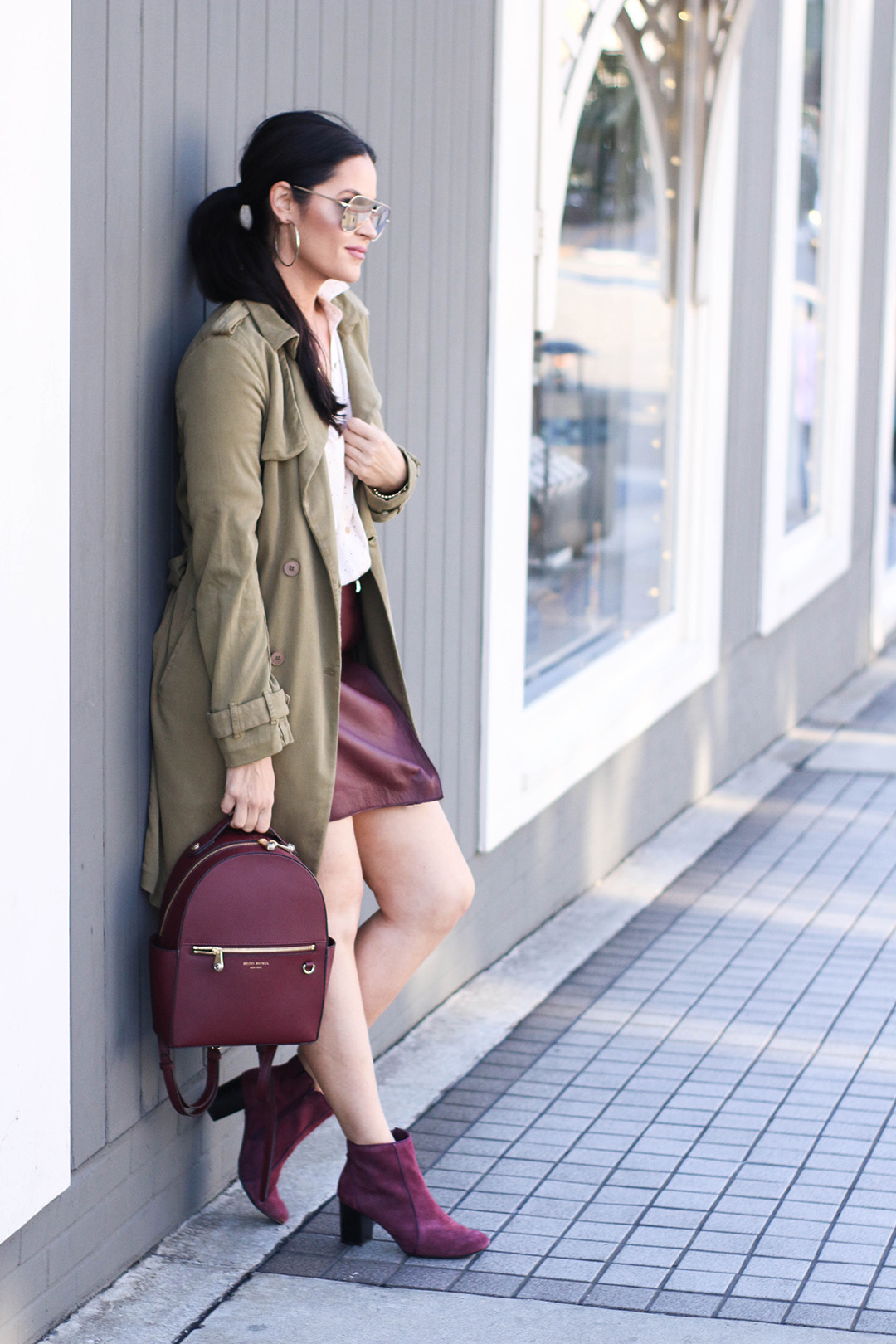 Leather skirt and trench coat